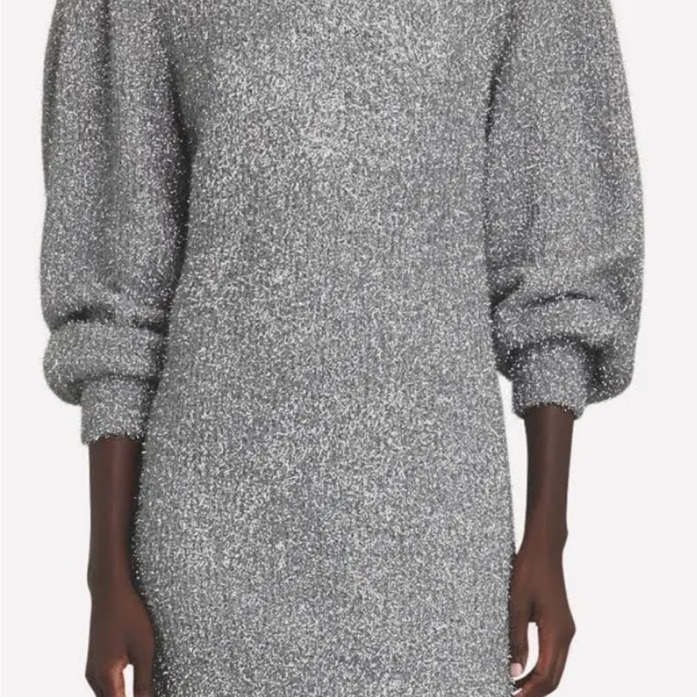 Ronny Kobo Sisilia Metallic Mini Sweater Dress in Silver Size M/L  $338 NEW